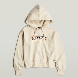 G-Star Cream and Black Old Skool Logo Graphic Hoodie